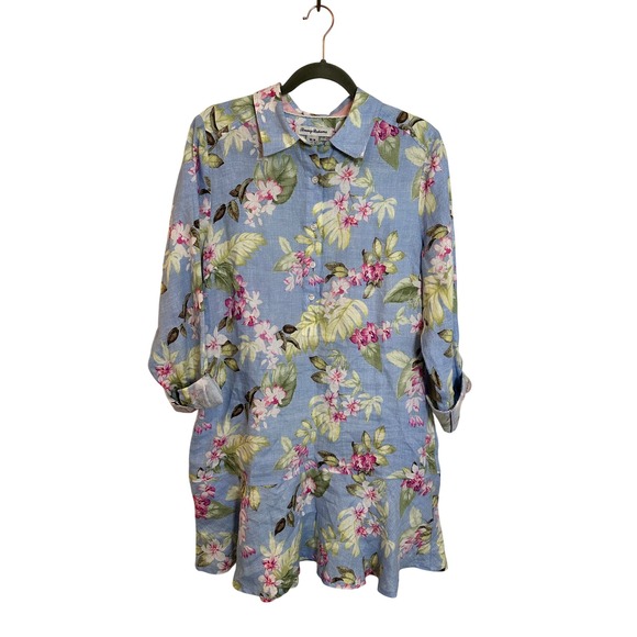 Tommy Bahama Dresses & Skirts - Tommy Bahama Coastline Orchid Dreams Flounce Linen Shirt Dress Size‎ M Blue Pink